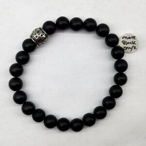 Matte Black Onyx Beaded Bracelet w/Stainless Steel Accent Bead